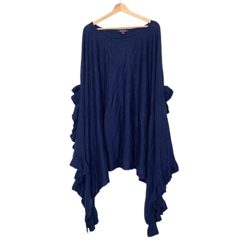 Roaman's Navy Blue Ruffle Edge Sweater Poncho Loose Flowy Fit Size 3X/4X